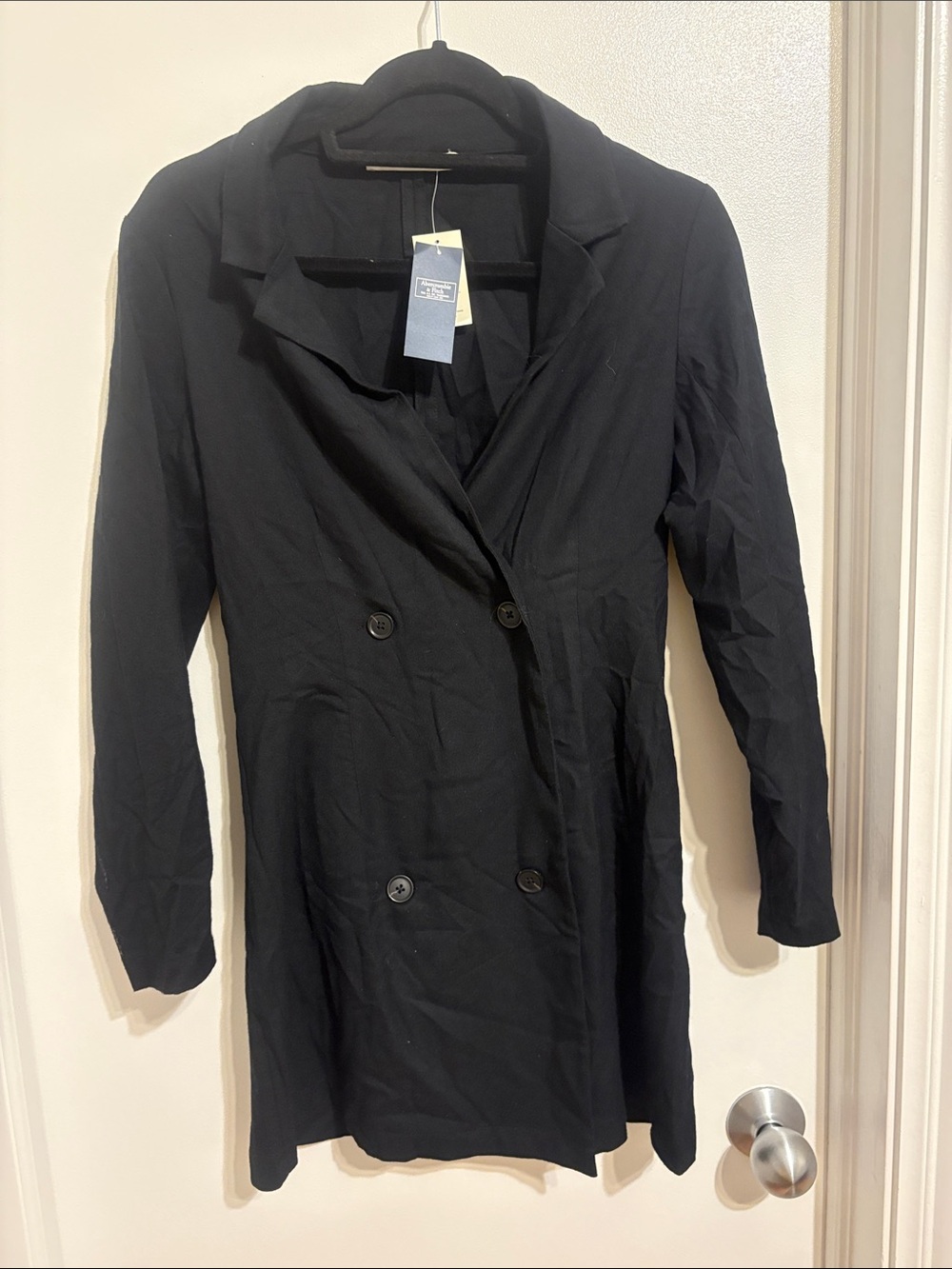Abercrombie & Fitch Black Double-Breasted Long Sleeve Blazer style dress
